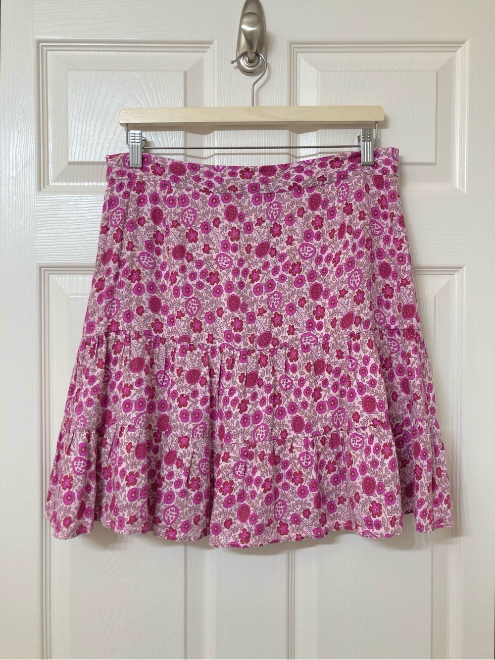 Vintage GAP Women’s 100% Linen Pink Floral Tiered A-line Skirt 8 Garden Fairy
